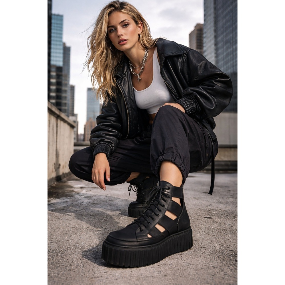 Fessura Gladiator Platform Sneaker Boots Black EU 39 US 8.5 Street Edge